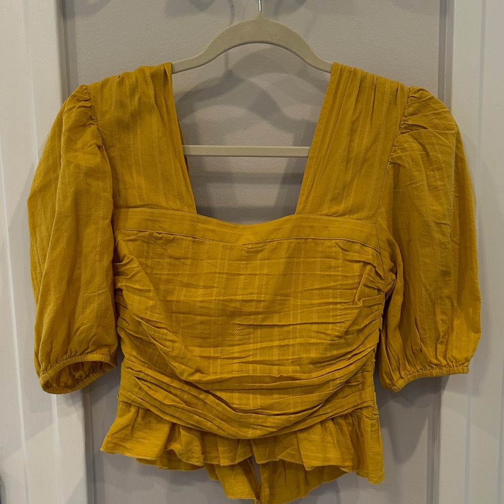 TULAROSA Cotton Péplum Peasant Top (XS)